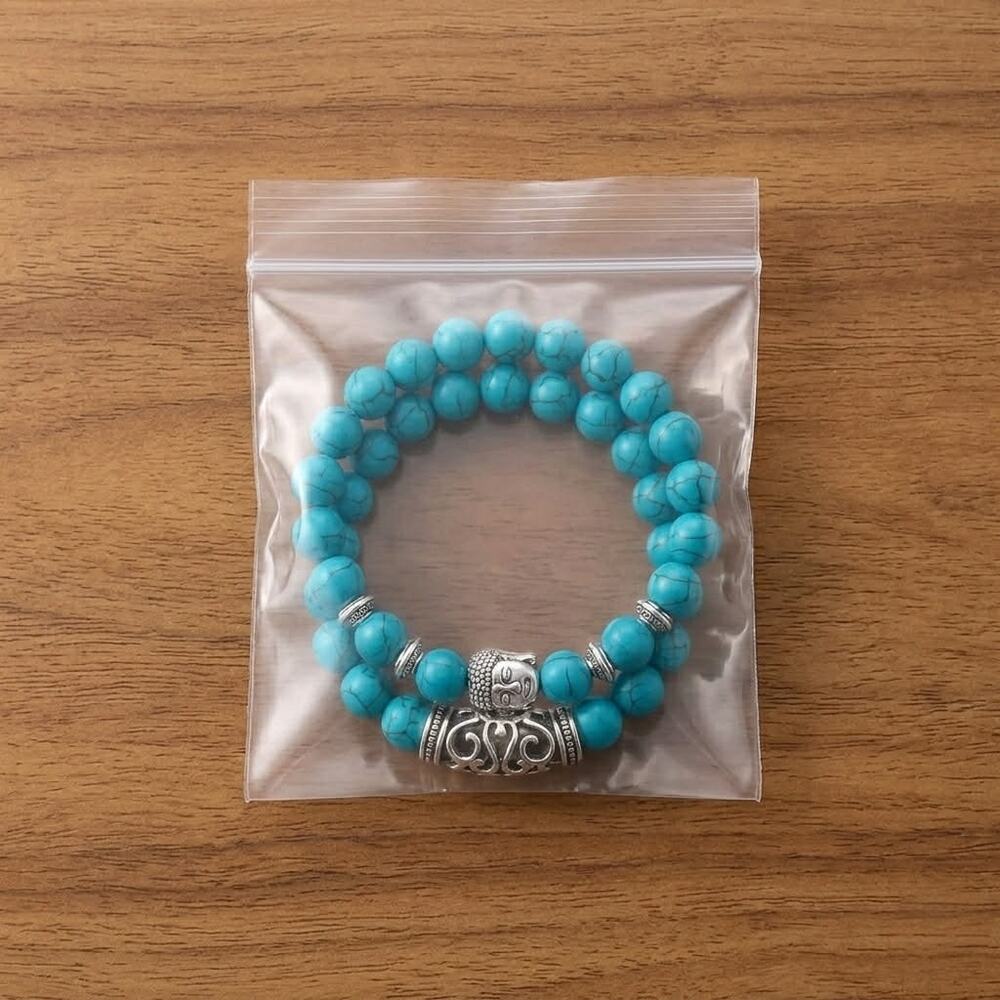 NEW Women's Bracelet 2-Piece Set Pretty Turquoise Teal Silver Stretchy Bracelets
